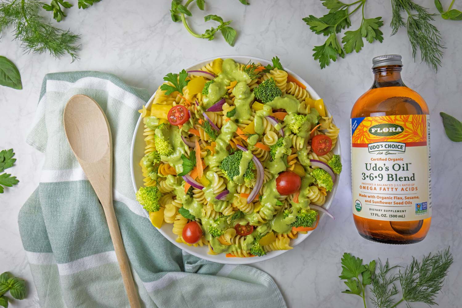 Wholesome Inexperienced Goddess Pasta Salad
