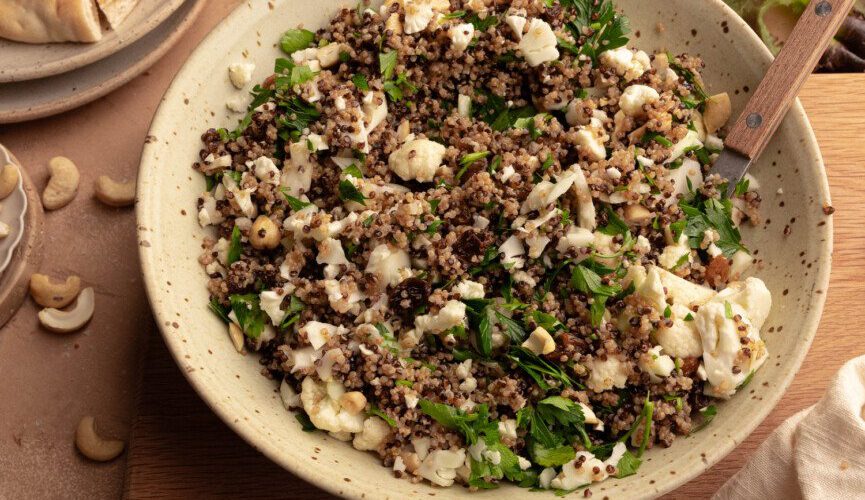 Roasted Cauliflower Quinoa Salad with Citrus-Honey French dressing