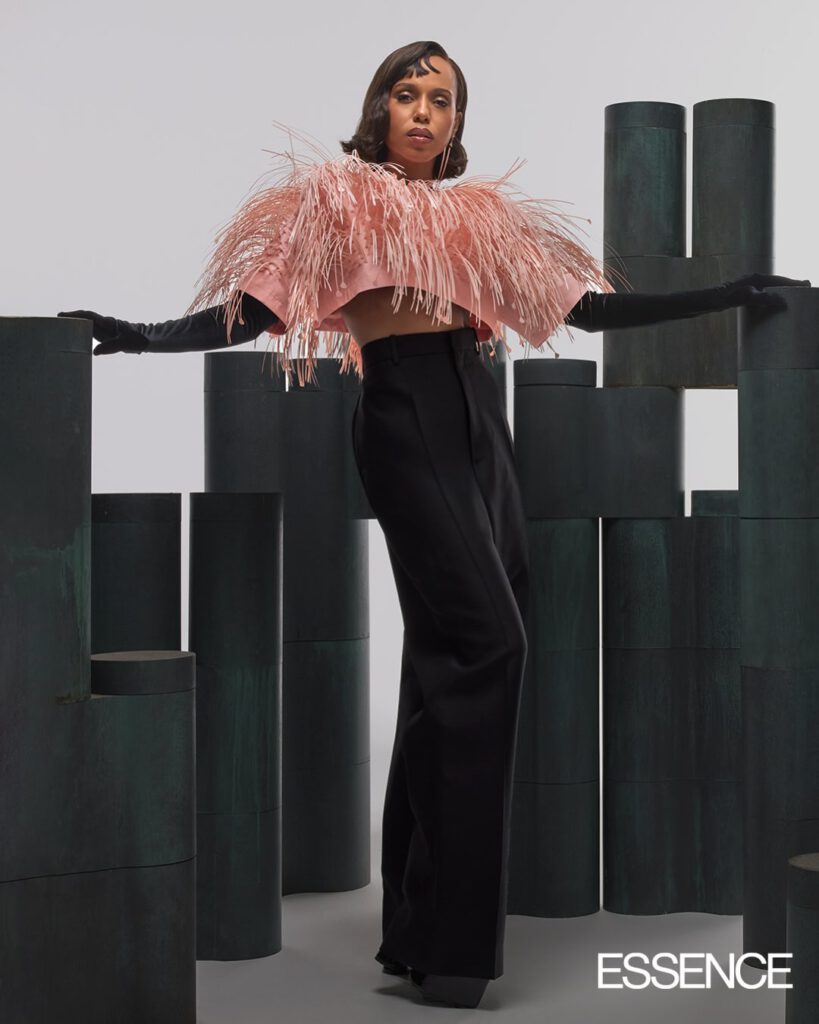 Kerry Washington posing confidently at a portrait session, highlighting her status as an influential actress and producer.