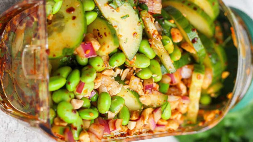 Chili Crunch Edamame Cucumber Salad