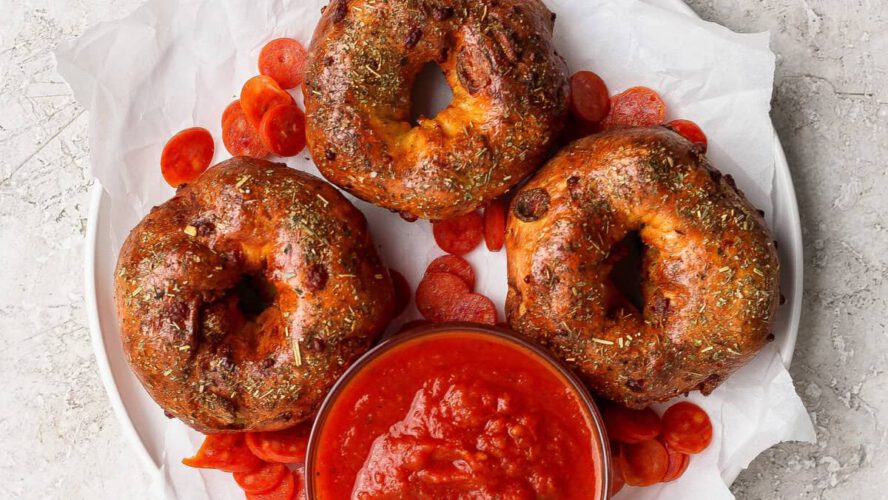 Pizza Protein Bagels (Pepperoni + Cheese Baked In!)