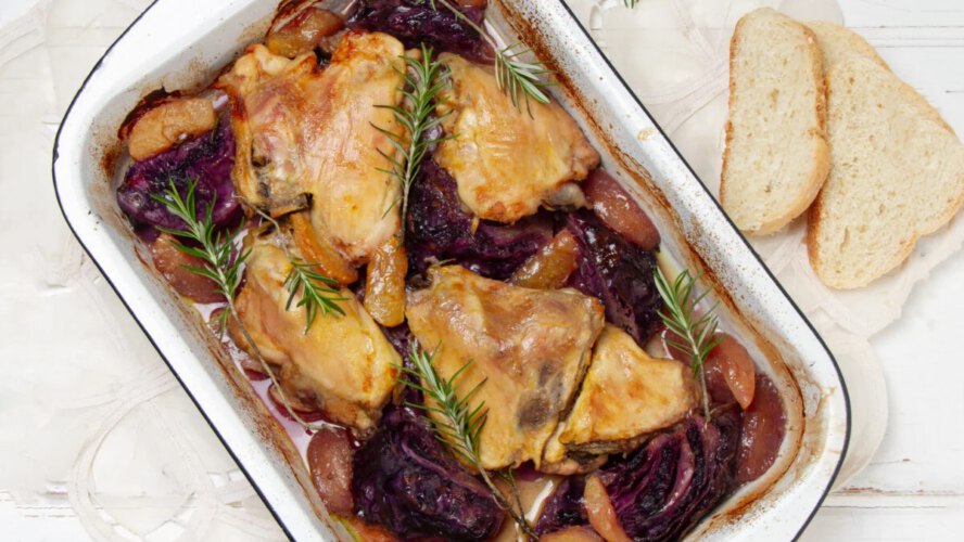Apple Cider Baked Hen and Cabbage