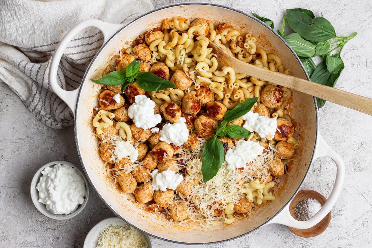 Mini Cottage Cheese Meatballs with Pasta (So Juicy!)