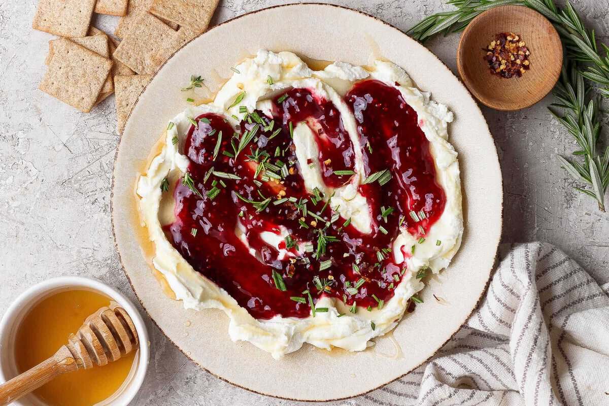 Goat Cheese Dip with Raspberry Jam & Scorching Honey (5 Minutes!)