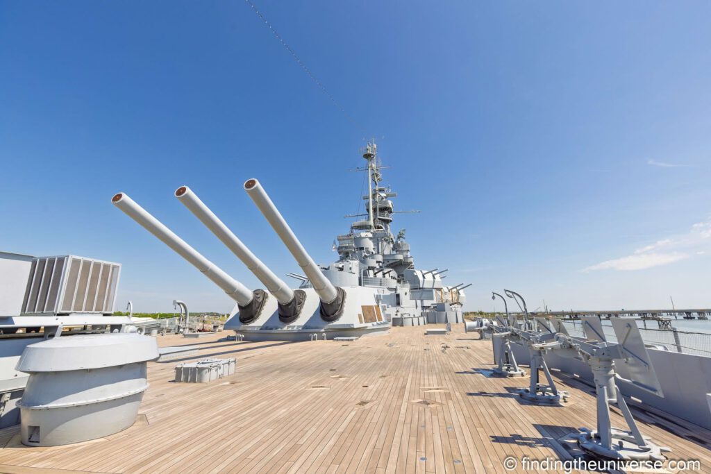Main guns and superstructure on the USS Alabama
